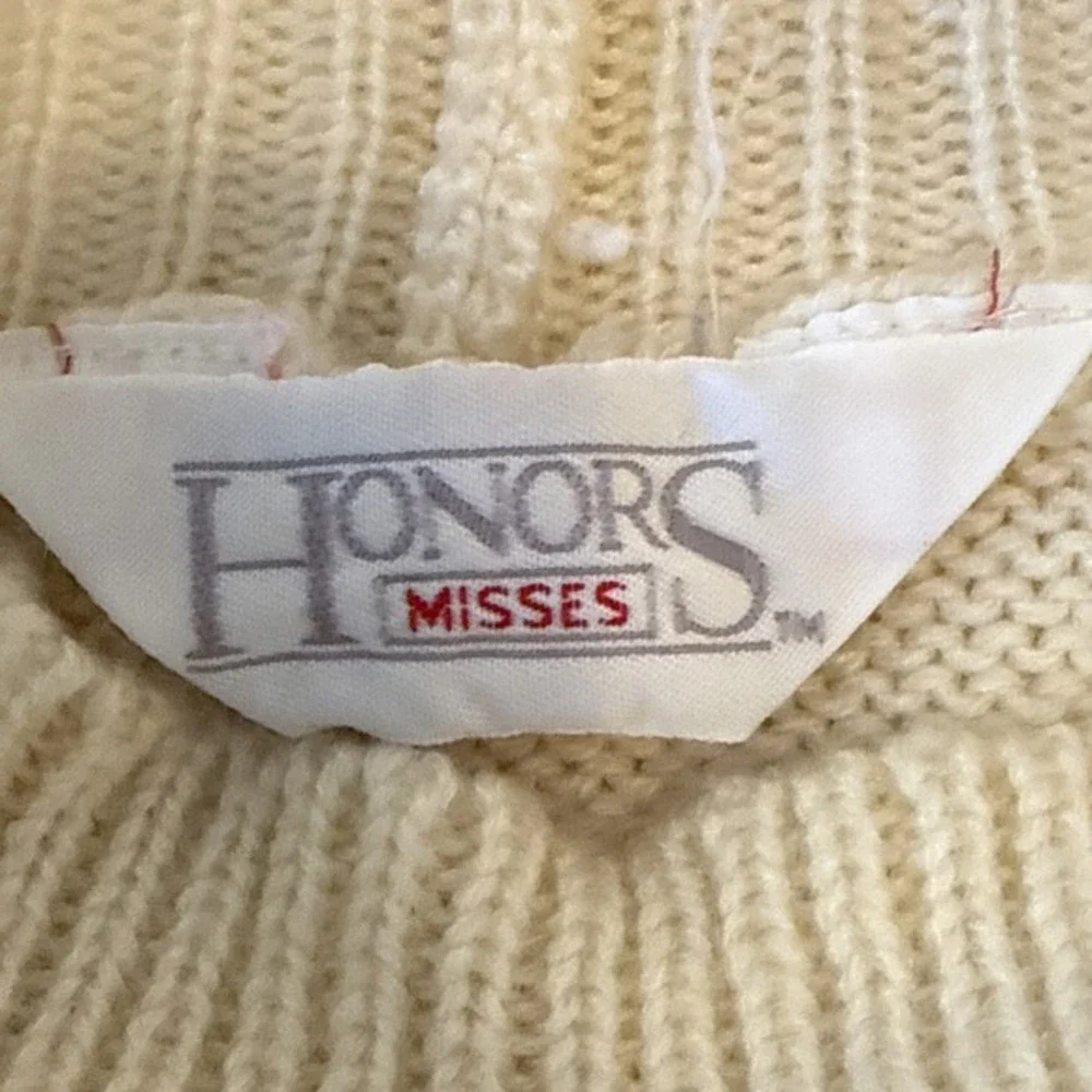 Vintage Honors Sweater Needle Point Ivory Floral Size M Granny Artsy Cottagecore